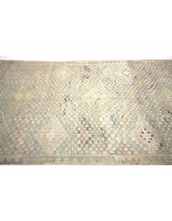 Washed Out Embroidered Cotton Kilim Rug