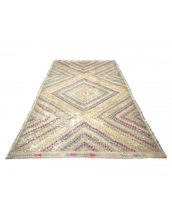 Washed Out Embroidered Cotton Kilim Rug