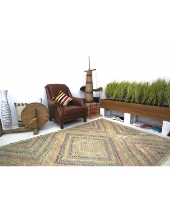 Washed Out Embroidered Cotton Kilim Rug