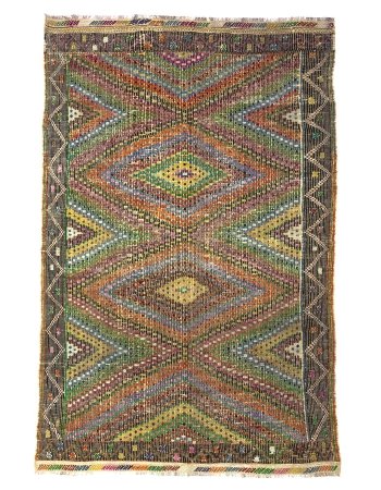 Embroidered Vintage Turkish Cotton Kilim