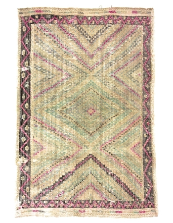 Washed Out Vintage Embroidered Cotton Kilim