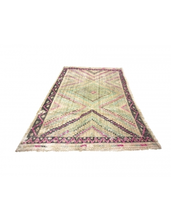 Washed Out Vintage Embroidered Cotton Kilim