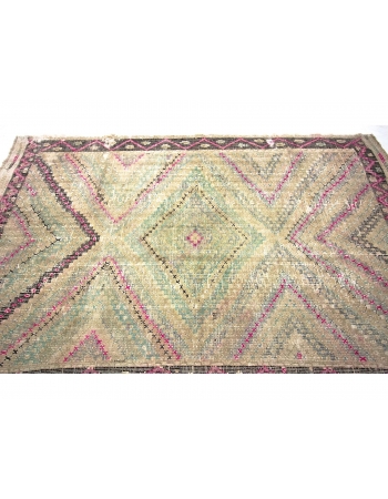 Washed Out Vintage Embroidered Cotton Kilim