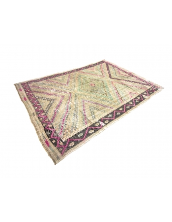 Washed Out Vintage Embroidered Cotton Kilim