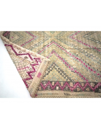 Washed Out Vintage Embroidered Cotton Kilim