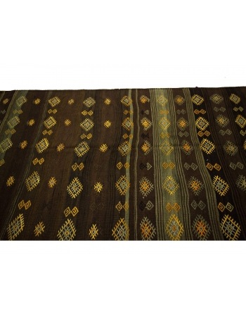 Embroidered Brown Turkish Kilim Rug