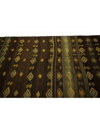 Embroidered Brown Turkish Kilim Rug