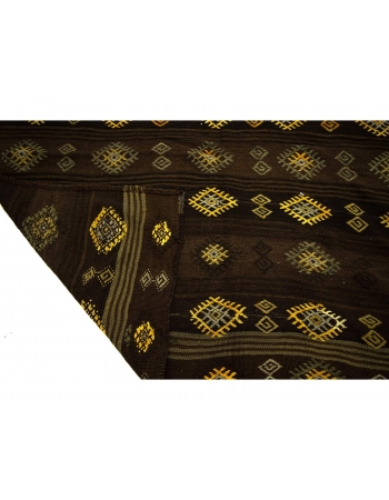 Embroidered Brown Turkish Kilim Rug