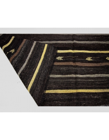 Brown & Gray & Yellow Striped Vintage Kilim Rug