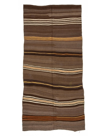 Vintage Brown Wool Turkish Kilim Rug