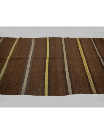 Brown & Yellow Striped Vintage Wool Kilim Rug