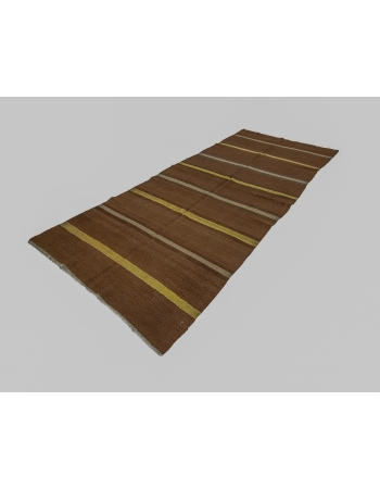 Brown & Yellow Striped Vintage Wool Kilim Rug