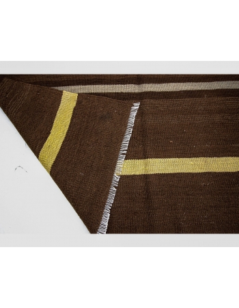 Brown & Yellow Striped Vintage Wool Kilim Rug