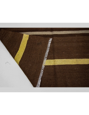 Brown & Yellow Striped Vintage Wool Kilim Rug