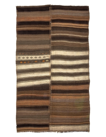 Natural Vintage Brown Wool Kilim Rug