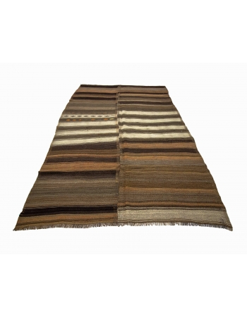 Natural Vintage Brown Wool Kilim Rug