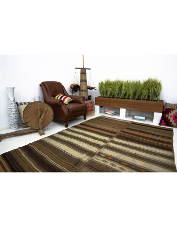 Natural Vintage Brown Wool Kilim Rug