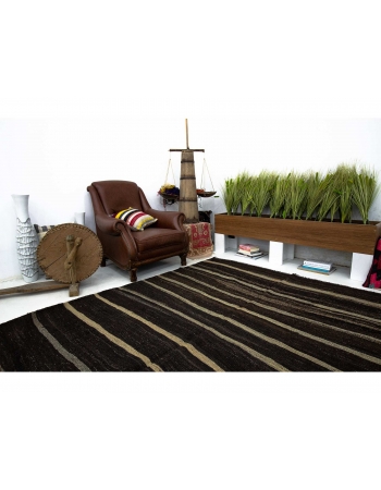 Striped Modern Vintage Goat Hair Kilim Rug