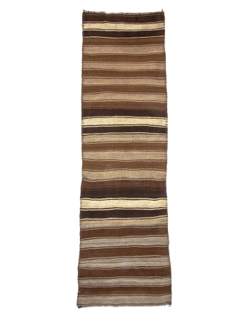 Brown Striped Vintage Natural Kilim Runner