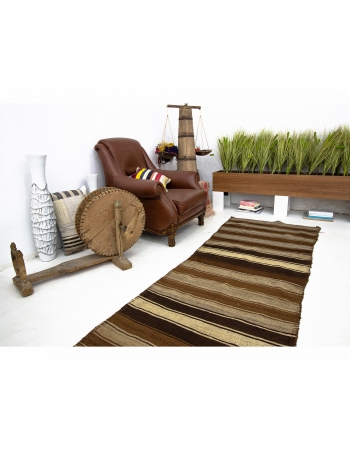 Brown Striped Vintage Natural Kilim Runner