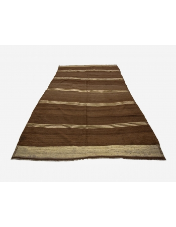 Brown Natural Wool Vintage Kilim Rug