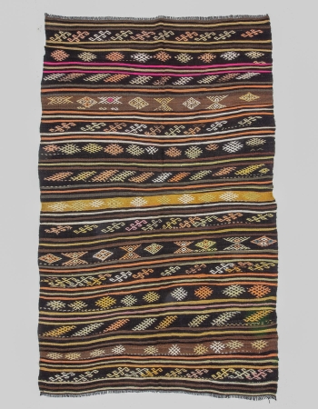 Embroidered Vintage Turkish Kilim Rug