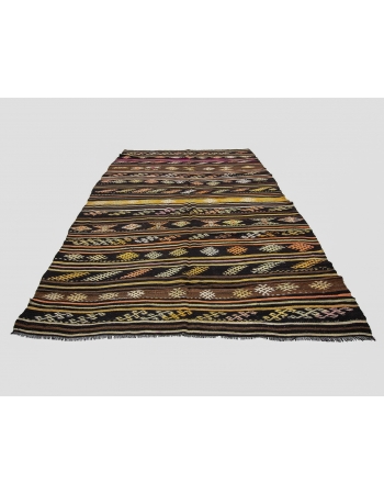 Embroidered Vintage Turkish Kilim Rug