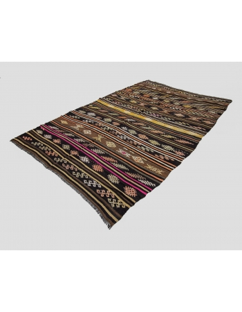 Embroidered Vintage Turkish Kilim Rug