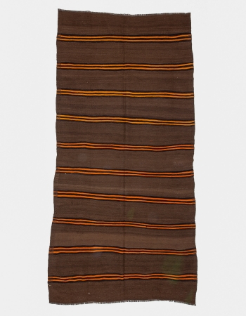 Orange Striped Brown Vintage Kilim Rug
