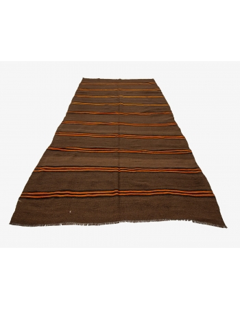 Orange Striped Brown Vintage Kilim Rug