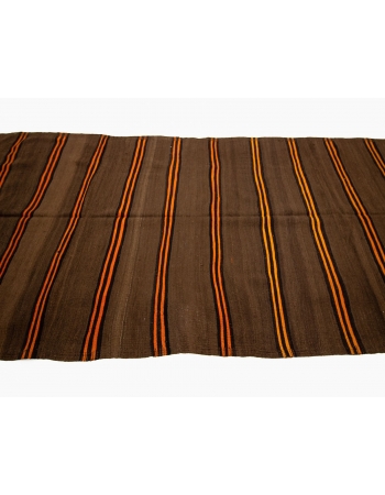 Orange Striped Brown Vintage Kilim Rug