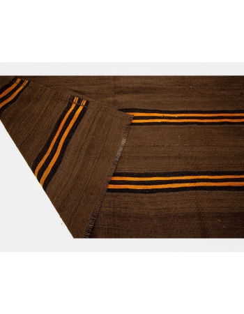 Orange Striped Brown Vintage Kilim Rug