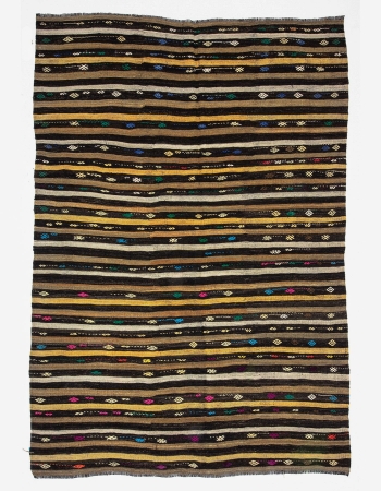 Embroidered Vintage Striped Kilim Rug