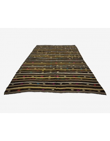 Embroidered Vintage Striped Kilim Rug