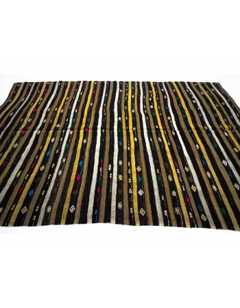 Embroidered Vintage Striped Kilim Rug