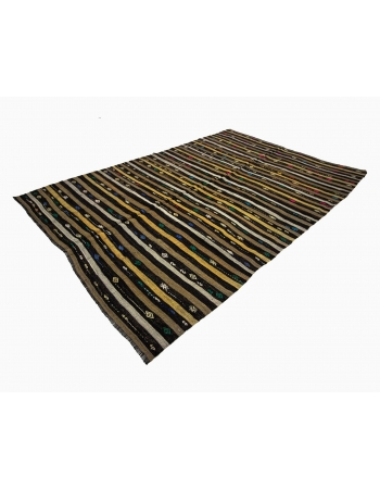 Embroidered Vintage Striped Kilim Rug