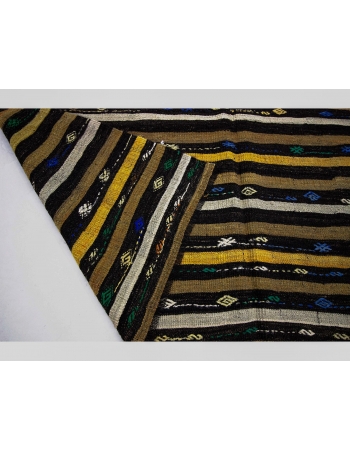 Embroidered Vintage Striped Kilim Rug