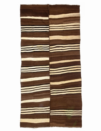 Ivory & Brown Vintage Wool Kilim Rug