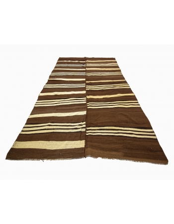 Ivory & Brown Vintage Wool Kilim Rug