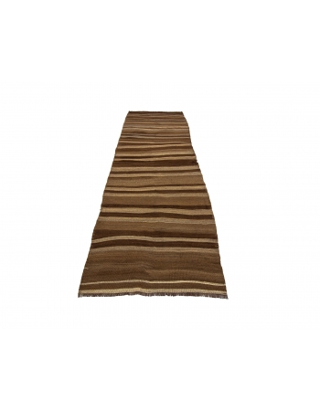 Striped Natural Vintage Brown Wool Kilim Runner