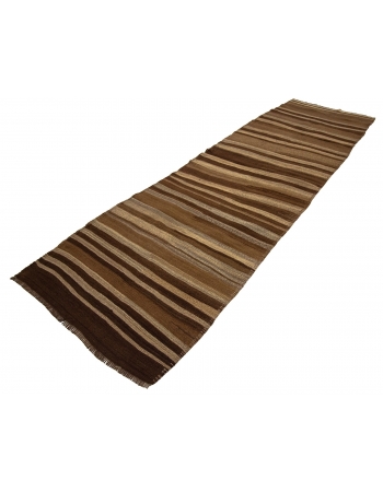 Striped Natural Vintage Brown Wool Kilim Runner