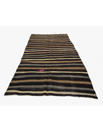 Striped Unique Vintage Kilim Rug