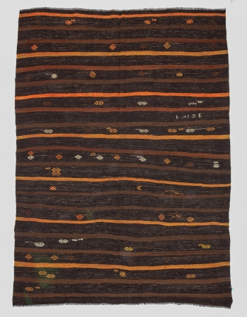 Brown & Orange Striped Vintage Kilim Rug