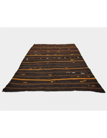 Brown & Orange Striped Vintage Kilim Rug