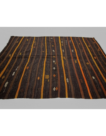 Brown & Orange Striped Vintage Kilim Rug