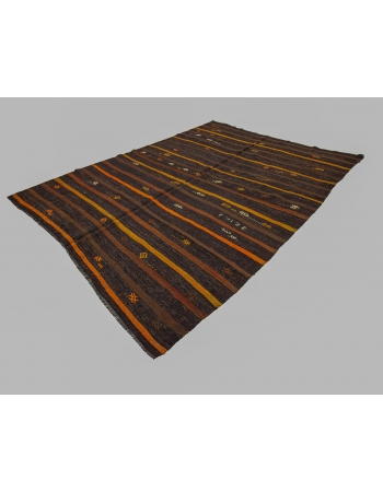 Brown & Orange Striped Vintage Kilim Rug