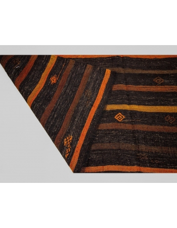 Brown & Orange Striped Vintage Kilim Rug