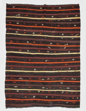 Orange & Brown Striped Vintage Kilim Rug