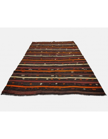 Orange & Brown Striped Vintage Kilim Rug