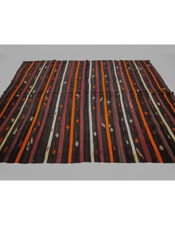 Orange & Brown Striped Vintage Kilim Rug